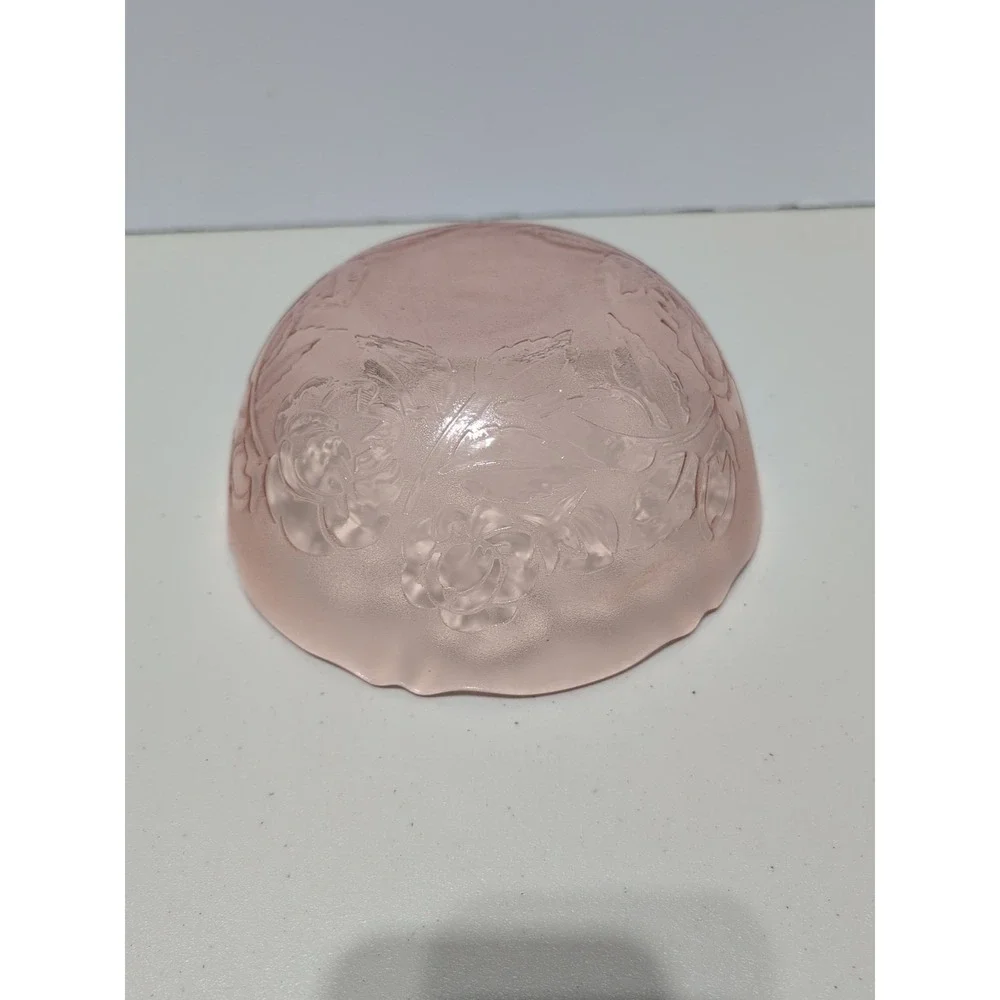 Vintage Pink Arcoroc Rosaline Rose Frosted Bowl Floral Design Luminarc France